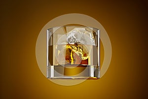Chilled Whiskey Glass with Ice Cubes Floating in the Air - 3D Illustration