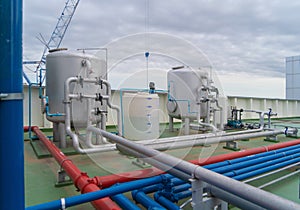 Chiller tower or cooling tower on rooftop of a office building. System work. Architecture machine. Condenser Water Supply CDS