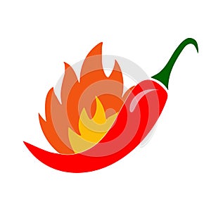 Chilli fire pepper. Flamed spicy pepper pod, burning red peppers icon, vector illustration