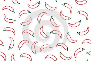 Chilli pepper background, spicy vegetable seamless pattern. Jalapeno line icons. Mexican food vector illustration, red