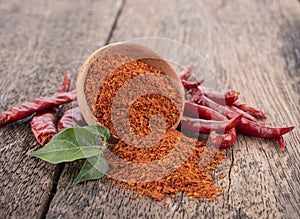 Chilli powder  and  dried red pepper on white background