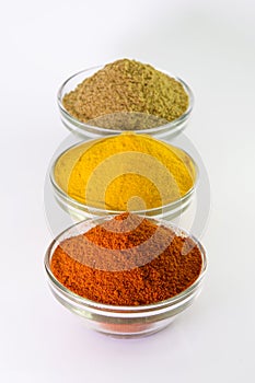 Chilli Powder, Turmeric Powder & Coriander powder in Bowl