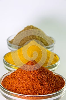 Chilli Powder, Turmeric Powder & Coriander powder in Bowl