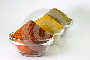 Chilli Powder, Turmeric Powder & Coriander powder in Bowl