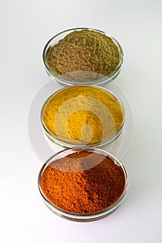 Chilli Powder, Turmeric Powder & Coriander powder in Bowl