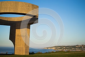 Chillida`s Eulogy to the Horizon Elogio del Horizonte in Cerro de Santa Catalina, in Gijon, Asturias, Spain. Art sculpture photo