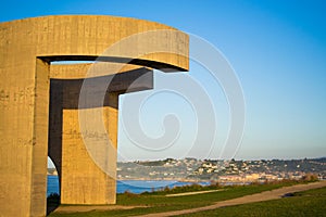 Chillida`s Eulogy to the Horizon Elogio del Horizonte in Cerro de Santa Catalina, in Gijon, Asturias, Spain. Art sculpture photo