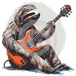 Chillin\' Guitar Playing Sloth Clipart