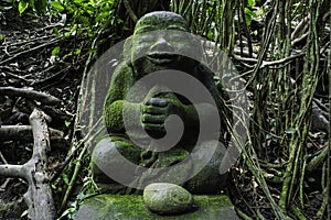 Chilling buddha statue in green, Bali monkey forest
