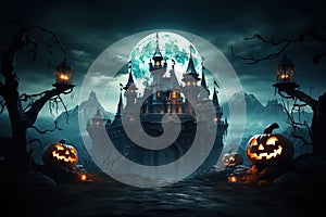 Chilling Tales Unleashed Halloween Background with a Scary Haunted Castle Poster for Thrilling Nightmares. created with Generative