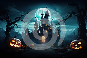 Chilling Tales Unleashed Halloween Background with a Scary Haunted Castle Poster for Thrilling Nightmares. created with Generative