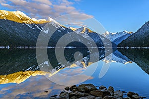 Chilliwack Lake with the reflecting Mount Redoubt Skagit Range