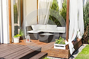 Chillout lounge on wooden terrace photo