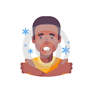 Chills flat illustration. African American man feeling cold and shivering