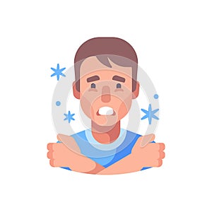 Chills flat illustration. Man feeling cold and shivering photo