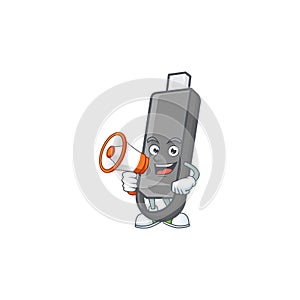 A chilly cartoon character of flashdisk with a megaphone
