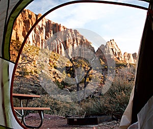 Chilly Early Winter Morning View in Zion National Park, Utah, USA