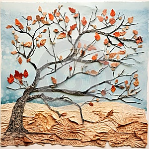 Chilly Tree: Children\'s Printmaking Sculpture Of An Apple Tree On The Beach