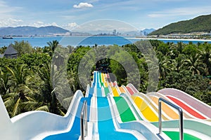 Chilren water slides in Aqua park by the sea photo