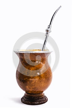 chimarrÃÂ£o gourd, with metallic straw or bomb, yerba mate and hot water