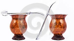 chimarrÃÂ£o gourd, with metallic straw or bomb, yerba mate and hot water,