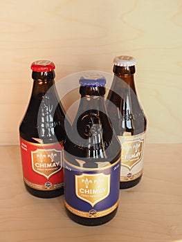 CHIMAY - CIRCA APRIL 2020: Chimay bottles of beer