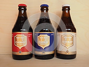 CHIMAY - CIRCA APRIL 2020: Chimay bottles of beer