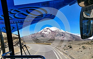 Chimborazo volcano, from inside bus window