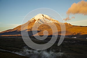 Chimborazo volcano at sunset.