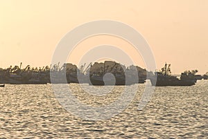 Chimbote, Peru Trawlers and boats moored at Chimbote, Peru with white mountain in background