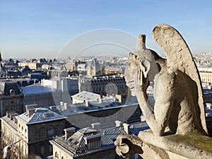 Chimera overlooking the skyline of Paris