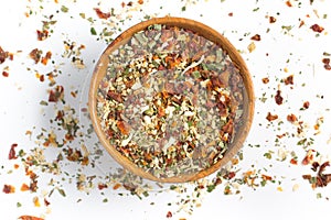 Chimichurri Herbs into a bowl photo