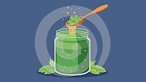 The chimichurri sauce is carefully sed into a glass jar ready to be used at a moments notice.. Vector illustration. photo