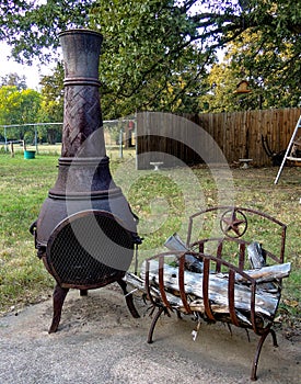 Chiminea Fire Pit with Texas Star wood holder