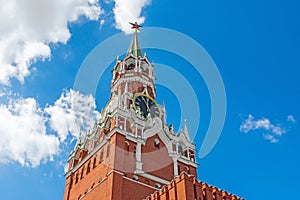 The chiming clock of the Spasskaya tower of the Kremlin Moscow.