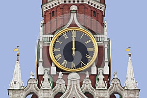 The chiming clock of the Spasskaya tower of the Kremlin. Moscow