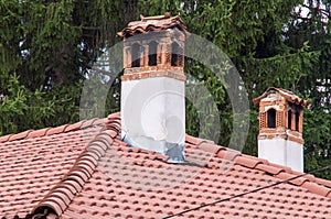 Chimney architecture in Koprivshtitsa, Bulgaria