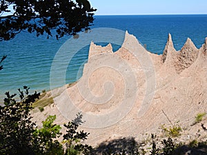 Chimney Bluff ancient sharp pinnacle cliff shoreline on NY Lake Ontario