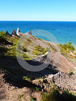 Chimney Bluff pinnacle cliff shoreline along Lake Ontario