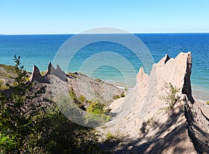 Chimney Bluff sharp pinnacle cliff shoreline on Lake Ontario