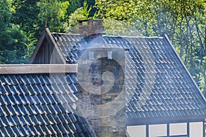 Chimney built with mortar from old quarrystones