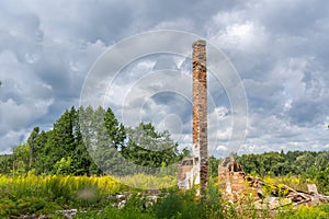 A chimney and a burned-out house
