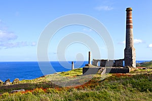 Chimney Remains at Levant Tin Mine in Cornwall photo