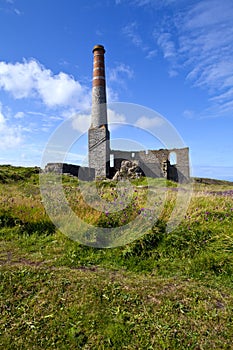Chimney Remains at Levant Tin Mine in Cornwall