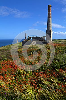 Chimney Remains at Levant Tin Mine in Cornwall photo