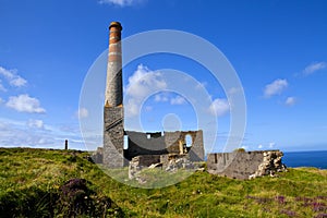 Chimney Remains at Levant Tin Mine in Cornwall photo