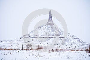 Chimney Rock National Historic Site, in Bayard Nebraska. Winter scene photo