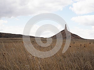 Chimney Rock National Historic Site with Dried Vegetation in Foreground