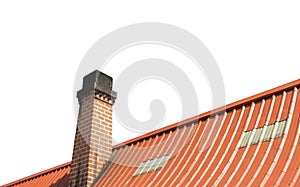 Chimney with roof tiles, Orange on white background