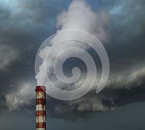 Chimney with smoke, pollution in the industry